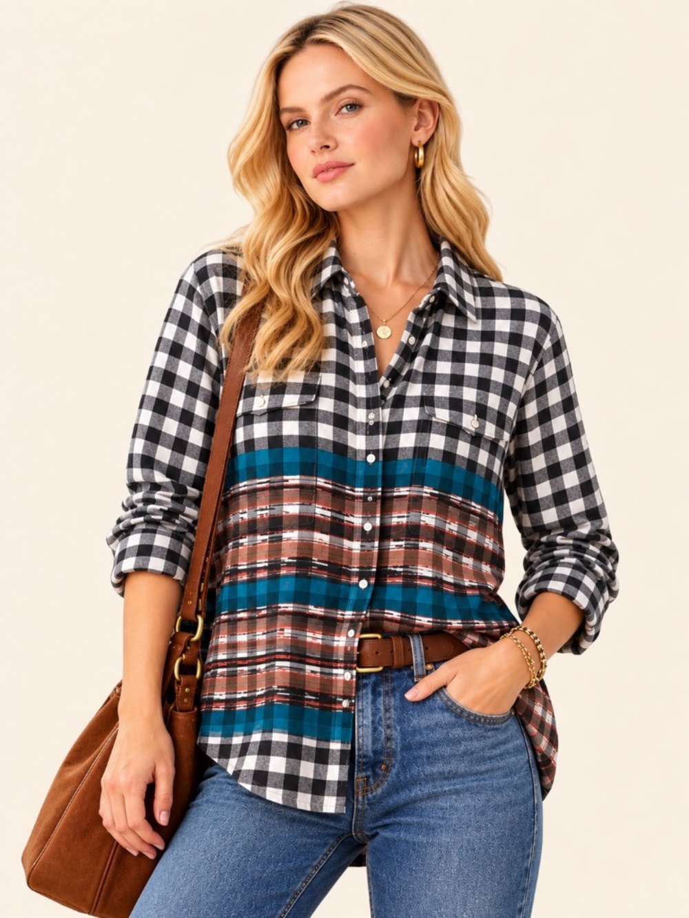 Roller Rabbit NWT Guy Shirt Selma Border Plaid 100% Cotton Women Size M